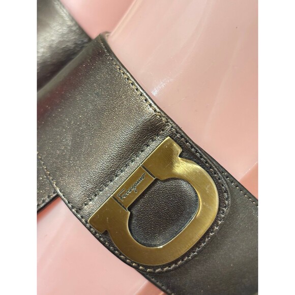 Salvatore Ferragamo Vintage Bronze T-Strap Buckle Square Heel Flats Sandals 8 - Picture 4 of 7